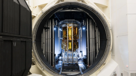 Environmental testing of Blue Origin’s Blue Moon Mark 1 lunar lander has been completed inside Thermal Vacuum Chamber A at NASA’s Johnson Space Center in Houston. (Nasa.gov) Environmental testing of Blue Origin’s Blue Moon Mark 1 lunar lander has been completed inside Thermal Vacuum Chamber A at NASA’s Johnson Space Center in Houston. (Nasa.gov)