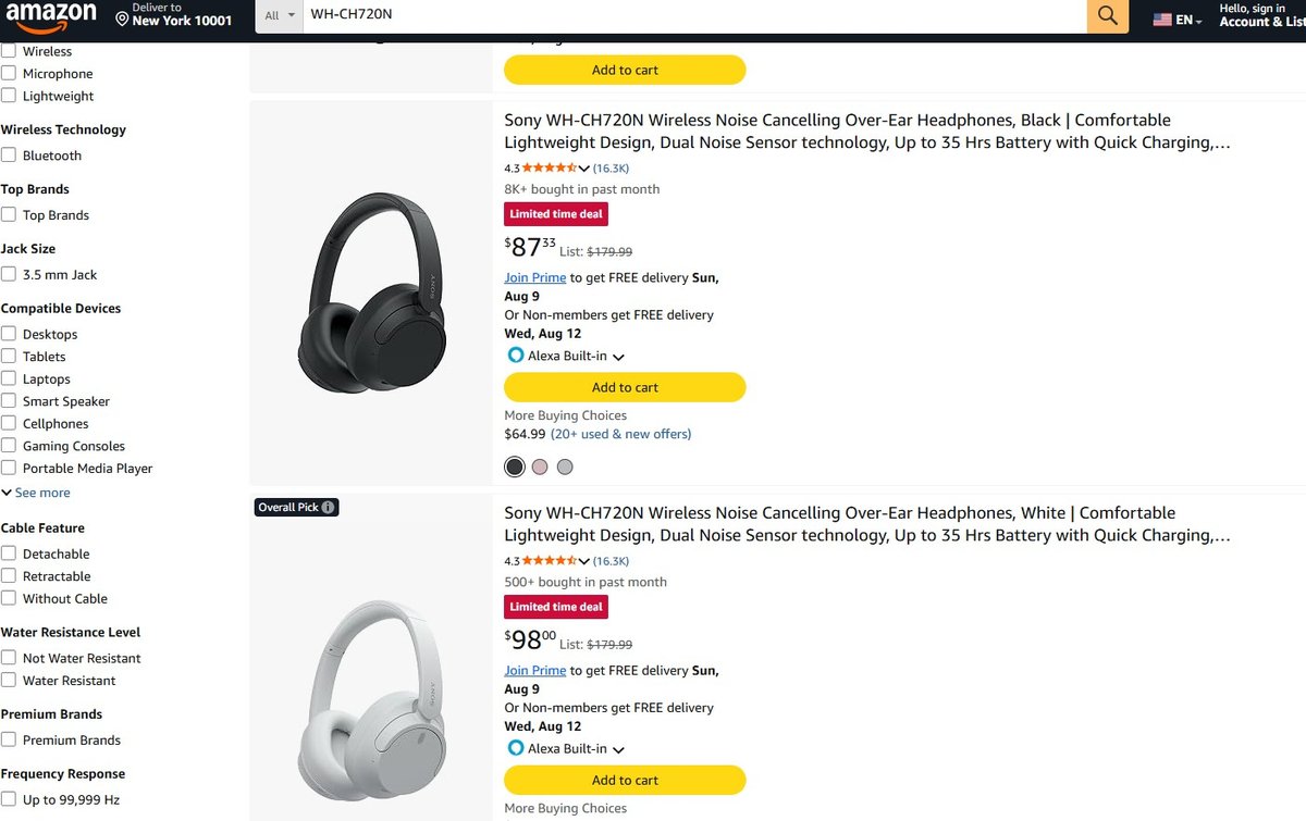 2026年8月8日12時現在のAmazon.comのスクリーンショット