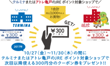 “錦糸町テルミナ×アトレ亀戸”JREポイントカード会員様限定「どっちでもクーポンGETキャンペーン」10月27日(金)より開催！