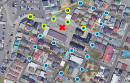 図表3.LINBLE-LR1の屋外・住宅地通信評価結果(×が定点、黄色い〇が通信確認ができたポイント)