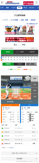 スポニチアネックス　プロ野球１球速報ページ