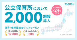 コドモン、公立保育所等での導入が 300自治体 2,000施設超