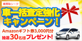 車買取シーク、Amazonギフトカード3,000円が当たる「車一括査定強化キャンペーン」を2月15日～28日に開催！