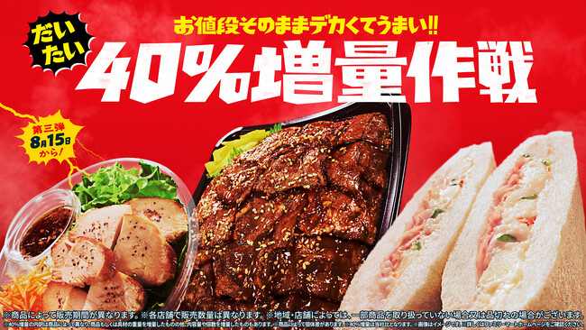 大好評「お値段そのままデカくてうまい!!だいたい40％増量作戦」　第3週目は“罪なき増量商品”も!? ガッツリ系からヘルシー系まで　～看板商品ファミチキの売上も約2倍の伸長～