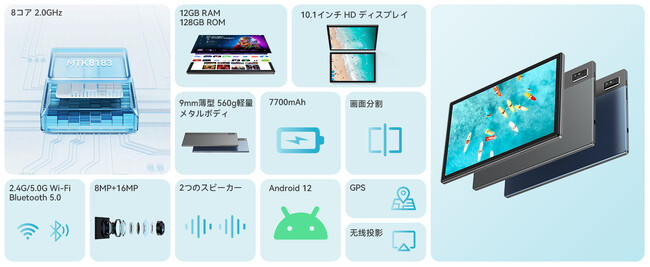 【超安値】Headwolfの高性能なWpad3は、今月特価でたったの15,999円です！2.0Ghzの8コアCPU、12GB+128GB+512GBの拡張メモリ、Android 12を搭載しています