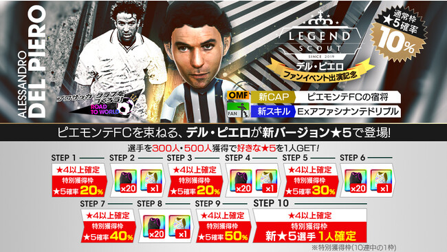 『プロサッカークラブをつくろう! ロード・トゥ・ワールド』“デル・ピエロ サカつくファンイベント出演記念 LEGEND SCOUT”を開催！