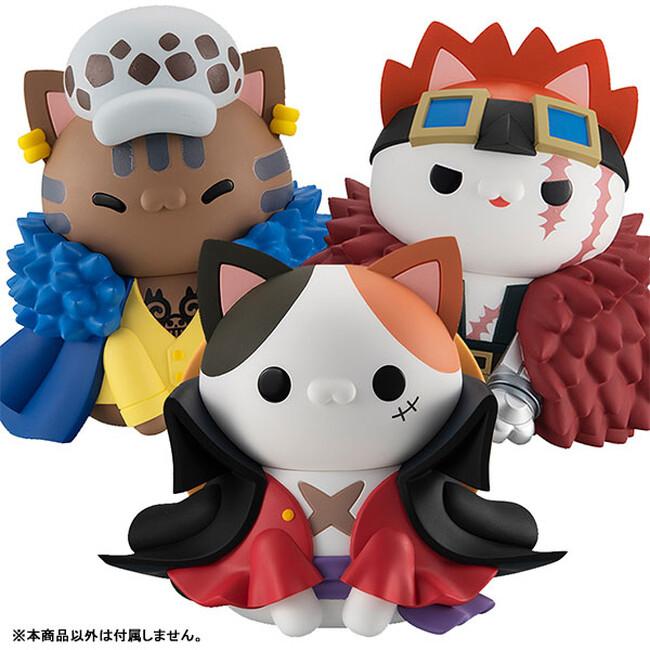 「ニャンピースニャーン！」がにゃーんとも大きなソフビフィギュアに大変化！「ルフィ」「ロー」「キッド」が登場。