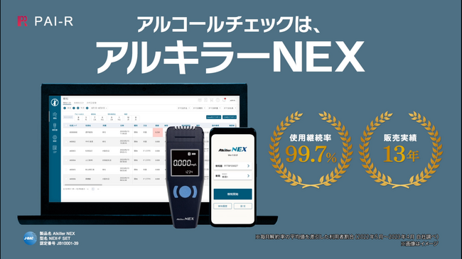 【TVCM放映開始】クラウド型アルコールチェッカー、アルキラーNEX「鳴ったら、乗るな」のTVCMが放映されます/株式会社パイ・アール