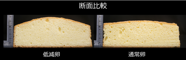 ゆで卵・スクランブルエッグ・プリン・スポンジケーキで比較。アレルギー低減卵が十分な調理・製菓適性を有することを確認