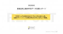 クラウド型モバイルPOSレジ「POS+（ポスタス）」飲食店売上動向レポート2023年8月