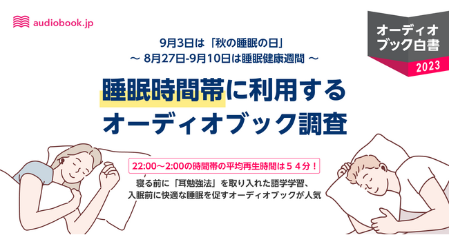 9月3日は秋の睡眠の日。睡眠時間帯の『audiobook.jp』の平均再生時間は54分！夜のスマホ習慣を「見る」から「聴く」へ〈オーディオブック白書2023〉