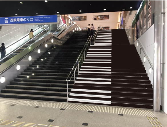 階段ピアノ第 2 弾 今年はチェンバロ！西鉄福岡（天神）駅に 巨大階段チェンバロ が出現！
