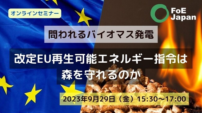 【9/29(金)15:30～17:00 】ウェビナー「問われるバイオマス発電 ～改定EU再生可能エネルギー指令は森を守れるのか～」のご案内