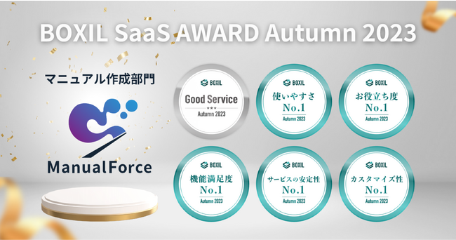 ManualForce、「BOXIL SaaS AWARD Autumn 2023」マニュアル作成部門で「Good Service」ほか5つのNo.1に選出
