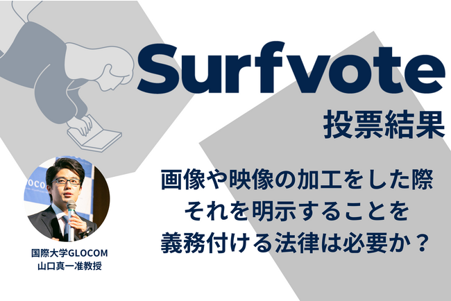 Surfvote投票結果 「画像や映像の加工をした際、それを明示することを義務付ける法律は必要か?」