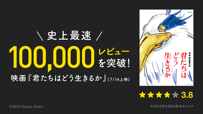 映画『君たちはどう生きるか』Filmarks史上最速で10万レビューを突破!