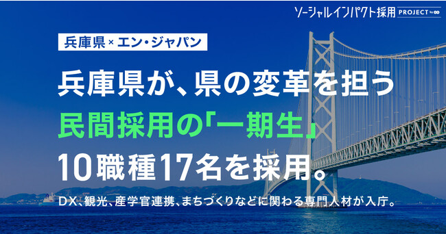 兵庫県、エン・ジャパンを通し、1000名の応募から10職種17名の採用が決定!