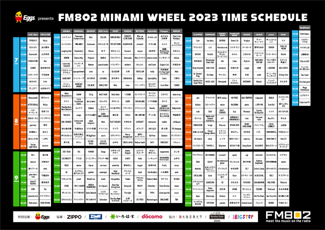 450組以上が出演！「Eggs presents FM802 MINAMI WHEEL 2023」当日のタイムテーブルを発表！