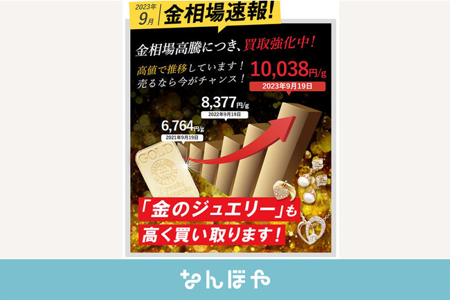 金相場1万円越え!9月19日に10,038円/1gで過去最高値を更新!