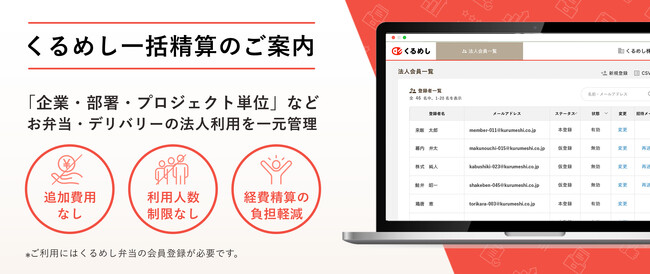 国内最大級の法人向けデリバリーサービス「くるめし弁当」 インボイス制度、電子帳簿保存法に対応した「くるめし一括精算」の提供開始