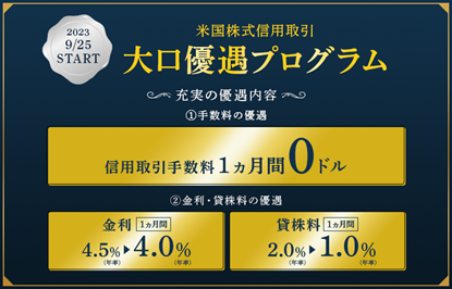 主要ネット証券初！条件達成で米国株式信用取引手数料が無料（0ドル）に！大口優遇プログラム開始のお知らせ