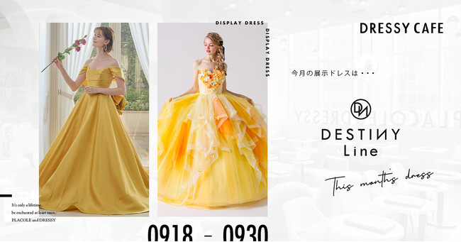 【DRESSYCAFE】9月後半のディスプレイドレスは「DESTINY Line」のウェディングドレスを期間限定でお届けいたします。
