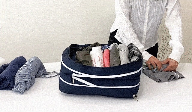大量の荷物が瞬時にコンパクトに。旅行や出張に大活躍の圧縮ポーチ「トラベルギア」只今Makuakeにて日本初公開中！
