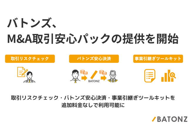バトンズ、M&A取引安心パックの提供を開始