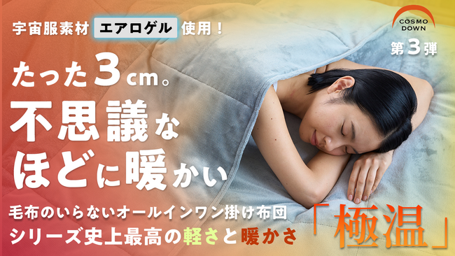 【Makuakeで応援購入金額２年連続１億円越え】驚きの薄さで収納も楽々な、洗える『エアロゲルオールインワン掛け布団』第３弾が登場！