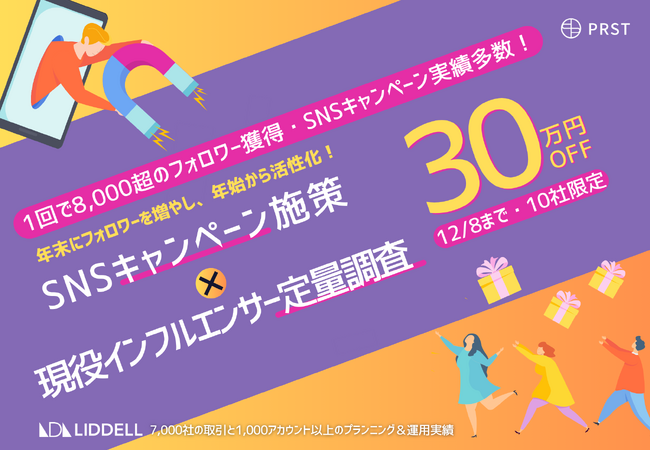 SNSキャンペーン１回で8,000超のフォロワー獲得実績多数！年末にフォロワーを増やし、年始から活性化！《増加＆活性化＆来期戦略》プランを30万円OFF