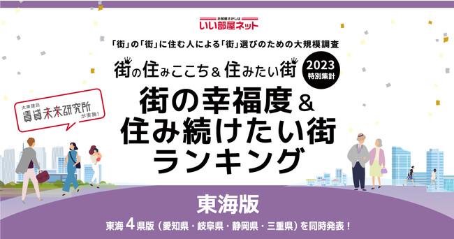いい部屋ネット「街の幸福度 ＆ 住み続けたい街ランキング２０２３＜東海版＞」（街の住みここちランキング特別集計）発表