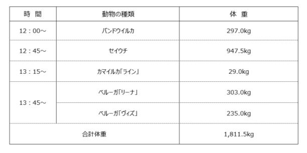 【鴨川シーワールド】2023年11月3日（金・祝）　計量記念日にちなみ、お客様の前でバンドウイルカとセイウチの体重測定を実施！海獣の子どもたちの体重も公開！「海の生き物 公開体重測定」結果報告