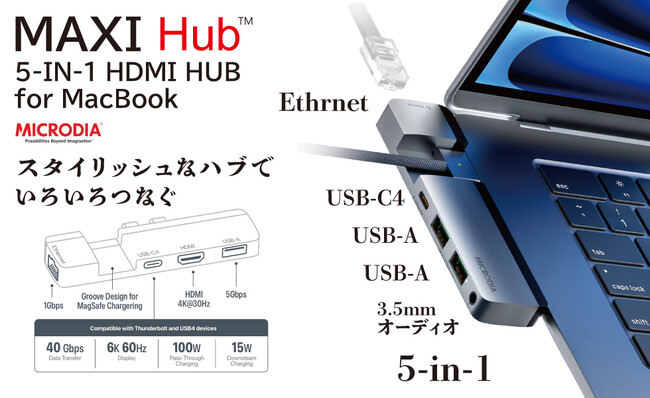 MicrodiaがMaxiHUB 5-IN-1 HUB for MacBookを発表　MacBookユーザー向けの革新的な接続ソリューション