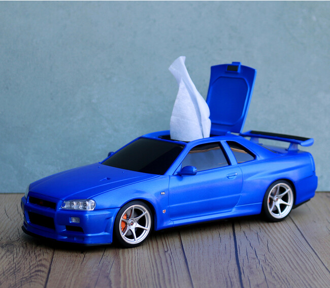 スカイライン GT-R (BNR34)型ウェットティッシュケース（ブルー）発売