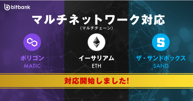 【暗号資産取引ならビットバンク】イーサリアム（ETH）、ポリゴン（MATIC）、ザ・サンドボックス（SAND）のマルチネットワーク（マルチチェーン）対応を開始しました