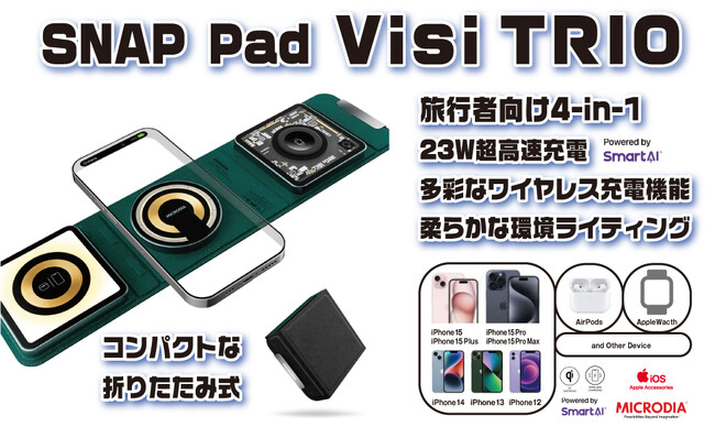 SnapPad Visi-TRIO　旅行者向けのスリムでパワフルなワイヤレス充電ソリューション