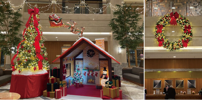 【ホテルグランヴィア岡山】11月1日よりロビーにクリスマスツリー登場！「クリスマスデコレーション」高さ4mのクリスマスツリーとサンタの家が登場！