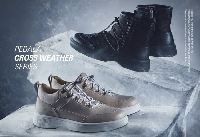 濡れた路面や凍結した路面でも高いグリップ力を発揮するウォーキングシューズ「PEDALA CROSS WEATHER」を発売
