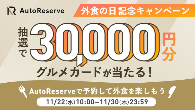 30,000円分のグルメカードが当たる!外食の日記念キャンペーンを開催【AutoReserve】