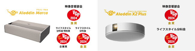 ホームプロジェクター「Aladdin X」の各製品が国内最大級AV機器アワード「VGP2024」にて特別賞、部門賞の金賞を受賞！