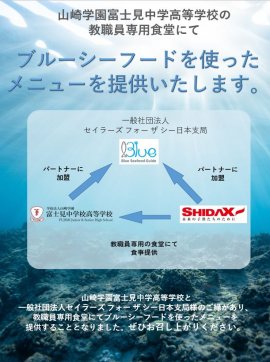 ブルーシーフードを軸に 三者連携を表すポスター ブルーシーフードを軸に 三者連携を表すポスター
