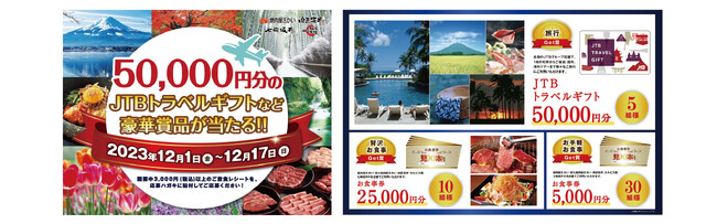 【焼肉屋さかい・肉匠坂井・七輪坂井・カルビ大陸】JTBトラベルギフト50,000円分など豪華賞品が当たる！歳末ギフトフェア開催！