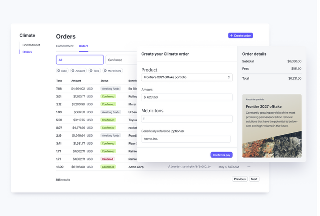 Stripe、炭素除去の特定量が事前注文できるClimate Orders の提供を開始