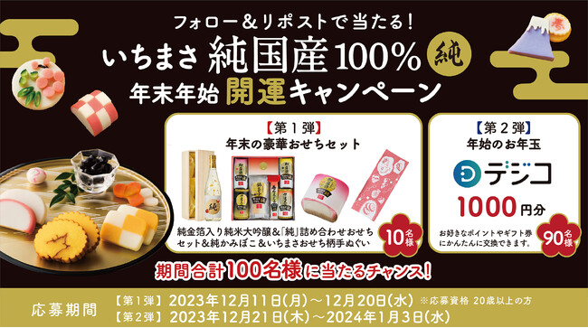 今年は年末年始のWチャンス！いちまさ(一正蒲鉾)の大人気おせち純国産100％『純』シリーズやデジタルギフトが合計100名さまに当たる開運キャンペーンがスタート