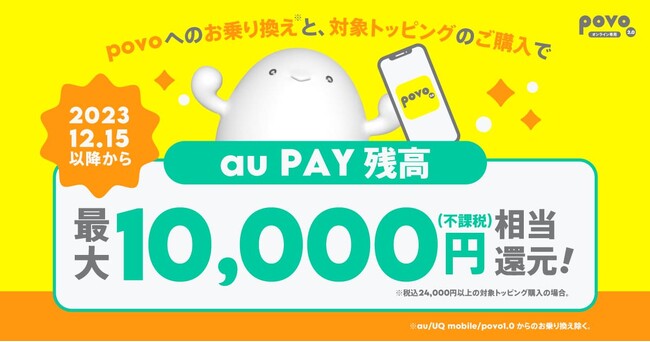 povo2.0、他社から乗り換えとデータトッピング購入で最大10,000円相当還元のキャンペーン開催