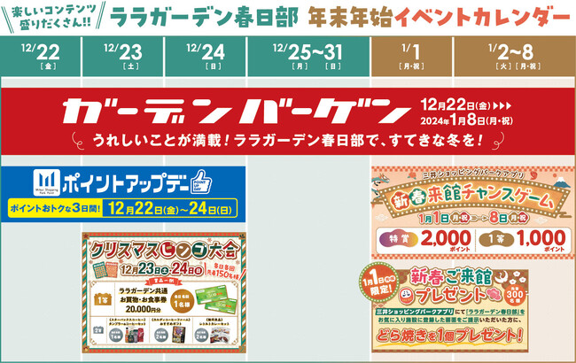 【三井ショッピングパーク ララガーデン春日部】年末年始も楽しいイベント&お得なキャンペーンを開催！