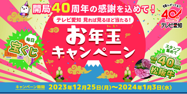 毎日『宝くじ』！Ｗチャンス『現金総額40万円』!!テレビ愛知を見れば見るほど当たる「お年玉キャンペーン」開催決定【2023年12月25日（月）～2024年1月３日（水）】