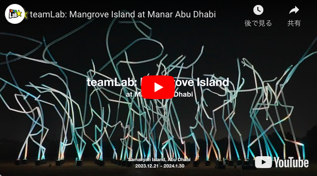 「teamLab: Mangrove Island at Manar Abu Dhabi」アブダビ・サマリヤ島のマングローブを、光によって変化し続けるアート空間に。会期は2024年1月30日（火）まで