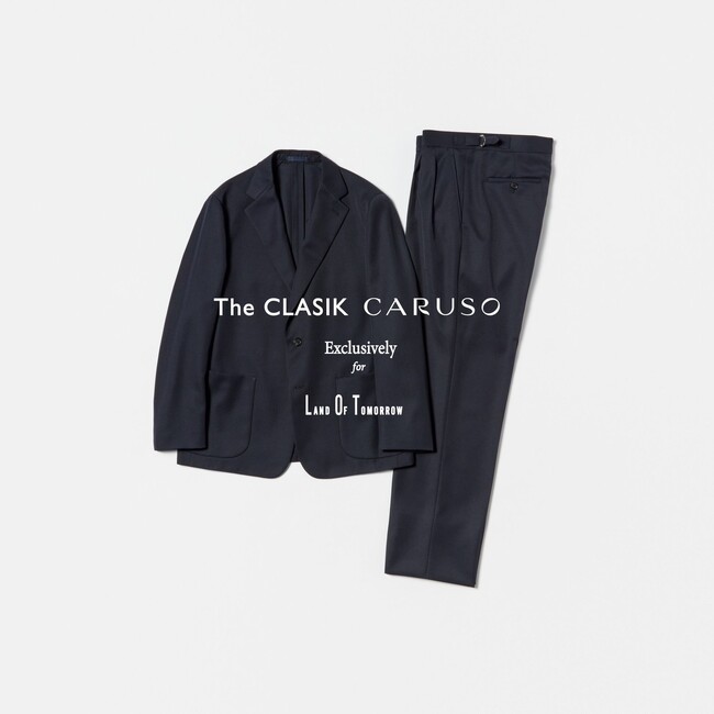 ランド オブ トゥモローでは1月12日(金)から〈The CLASIK〉と〈CARUSO〉に別注したセットアップスーツを数量限定で発売いたします。