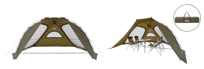 組立&撤収、約３分！開口部が約５mで広々！デイキャンプにぴったりなドーム型シェルター「neos クイックジオシェルター 490-BD」新発売！